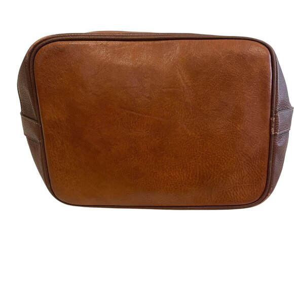 Carlo Rino Distressed Leather Tote Shoulder Bag Drawstring Close Brown - Picture 3 of 9